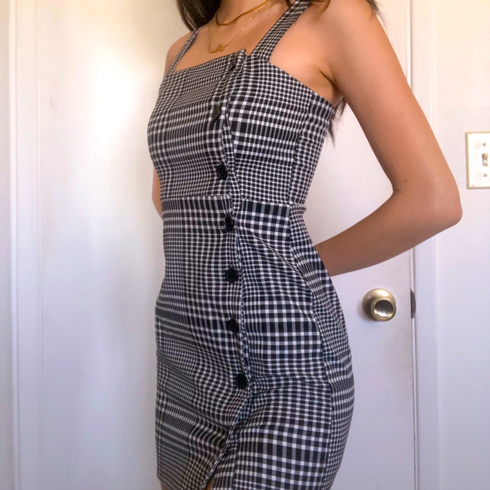 H&M black and white checkered mini dress